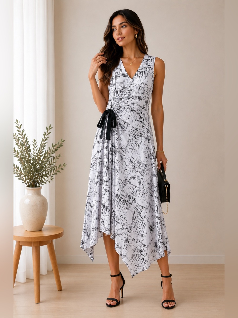 Ellen Tracy Abstract Print Midi Wrap Dress XS